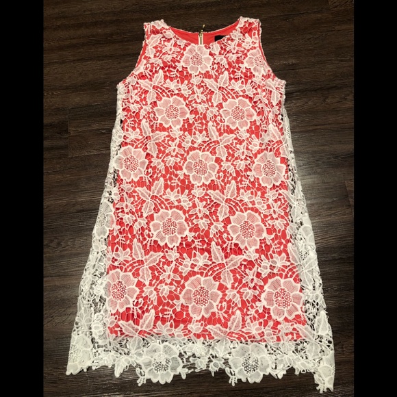 🤳 Ronni Nicole coral white lace mini  dress NWT - Picture 2 of 5